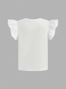 Tween Girl Cartoon Rabbit Letter Print Cap Sleeve Top And Flared Pants 2 Pieces Set