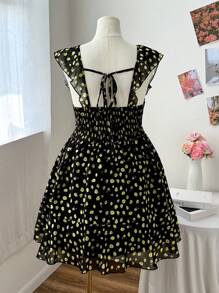 Flirla V-Neck Floral Print Cap Sleeve Cinched Waist Short Dress - Multicolor - View 3