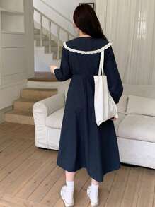 DAZY Women's Colorblock Midi Dress Fall,Winter - Navy Blue - View 8