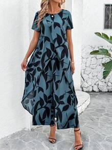 SHEIN Clasi 2 件女士度假休闲花卉印花开叉下摆上衣和裤子套装夏季女装两件套女士度假装女士套装 - 彩色 - 查看 3