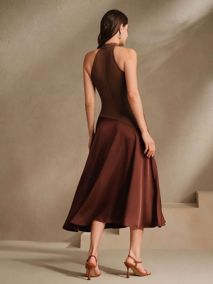 Ladies' Needle Woven Splicing Neck Hanging High End Solid Color Modern Sleeveless Dress Elegant, Minimalana, Casual, Spring/Summer