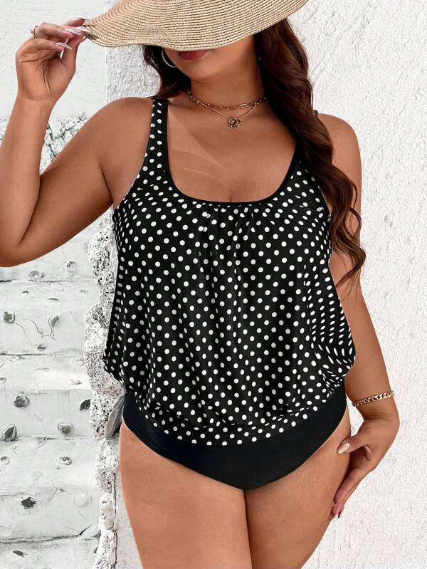 SHEIN Swim Lushore 2 piezas Conjunto de tankini de talla grande para mujer con parte superior de tirantes gruesos y Bottom triangular con estampado floral y espalda descubierta para vacaciones