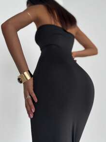 Aloruh Women Metal Decor Hollow Out Bodycon Dress