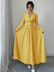 Elenzga Abito lungo dal taglio ad A, con colletto e maniche lunghe, di alta qualità, abito lungo da donna per l'autunno/inverno