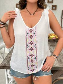 Breezaya Plus Size Embroidery Twist Decor Camisole - Blue - View 6