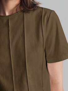 Ontre 2026SS New Solid Color Minimalist Daily Wear, Women's Round Neck Short Sleeve T-Shirt, Khaki Short Sleeve, Casual Loose T-Shirt, Suitable For Valentine's Day, Summer Clothing, Business Casual, Female Vacation Beach Birthday Party, Teacher Outfit, Basic Top Back To School - Brown - View 4