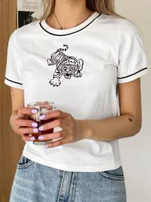 DAZY In hoa con hổ Áo thun Ringer - trắng - Xem 9
