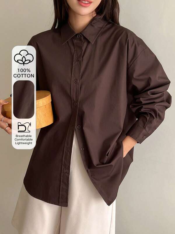 DAZY Camisa oversize con botones y hombros caídos, manga larga, ropa de otoño