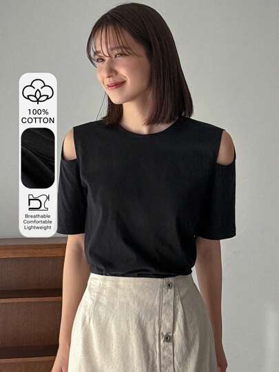 FRIFUL Camiseta De Mujer Con Hombros Ahuecados Y Manga Corta