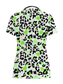 PopScrub St. Patrick's Day Shamrock "Good Luck" Women Healthcare Scrub Uniform Top - Multicolor - View 2