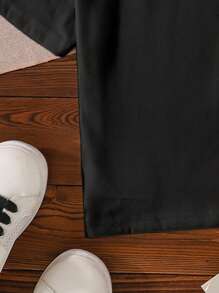 Young Boy Cartoon Pattern Print Round Neck Simple Fashion Short Sleeve T-Shirt - Black - View 6