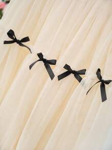 SHEIN Tween Girl Casual Cute Elegant Tulle Bow Puff Ball Skirt, Princess Style Skirt - Apricot - View 3