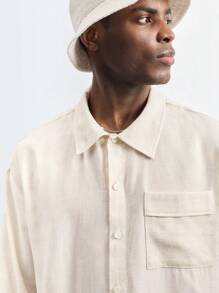 Maija Camisa de manga larga de unicolor casual y versátil para hombres - Albaricoque - Ver 2