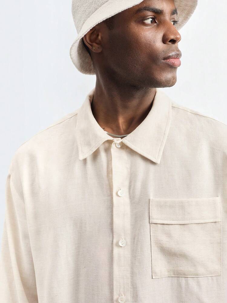 SHEIN Maija Men's Casual Versatile Solid Color Long Sleeve Shirt