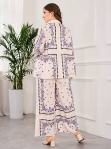 Modelyn 2pcs/Set Plus Size Casual Simple Long Sleeve Shirt And Long Pants Set - Multicolor - View 2