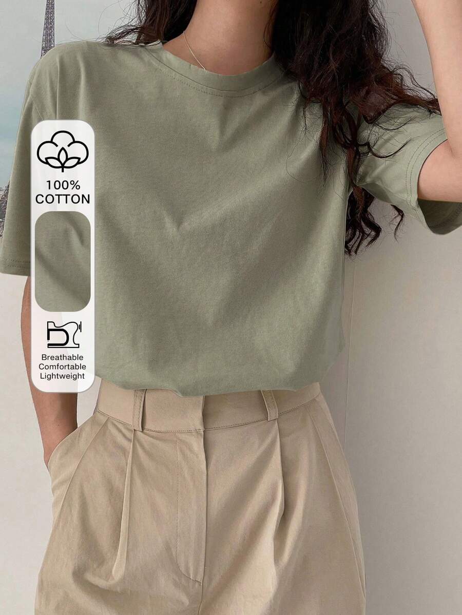 DAZY Solid Drop Shoulder Tee Summer Preppy Tops