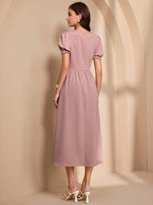 Chiquease Women's Elegant Fitted Contrast Lace Dress - Dusty Pink - View 2