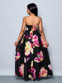 SOLERSUN 女士春夏花卉印花浪漫海滩度假褶皱荷叶边下摆抹胸长裙（随机花卉）