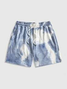 ROMWE MEN Street Life Men's Tie-Dye Character Slogan Print T-Shirt And Shorts Set