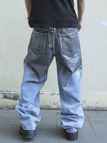 Manfinity EMRG Men's Fashionable Metallic Washed Straight-Leg Baggy Jeans - Light Wash - View 2