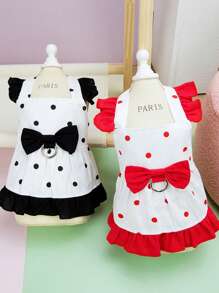 PETSIN Red Cute Sweet Lady Butterfly Ruffle Polka Dot Pet Leash Dress, Spring/Summer - Red - View 7