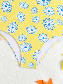 女童/女童随机印花荷叶边下摆连体泳衣