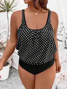SHEIN Swim Lushore 2pcs Plus Size Women Floral Print Thick Strap Top And Triangle Bottom Vacation Backless Tankini Swimwear