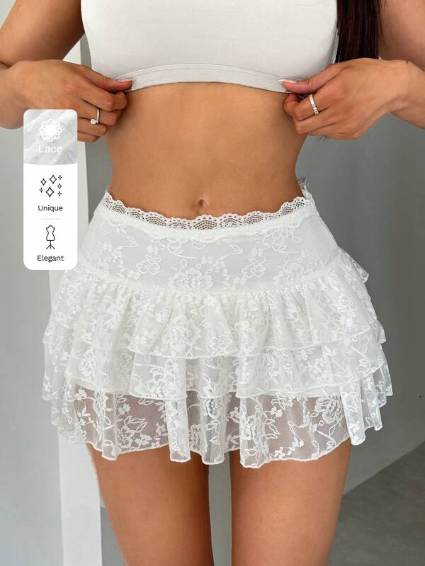 SHEIN SXY Femei Fusta Albă Dantela Haine De Vară Fusta Peplum