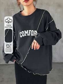 FRIFUL Women's Loose Fit Contrast Color Print T-Shirt