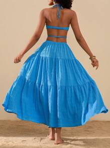 Travachic Vestido de mujer de un solo color con escote halter y espalda descubierta para vacaciones