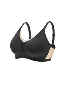 LUVLETTE Dream Curve 2ndSkin Black Full Coverage Wireless Seamless Breathable Mesh Side Support Airy V-Neck T-Shirt Sticky Basic SizeFreedom Bra No Show Underwear Comfortable Must-Haves Also Suitable For Teen Girl & Young & Kid - Black - View 11