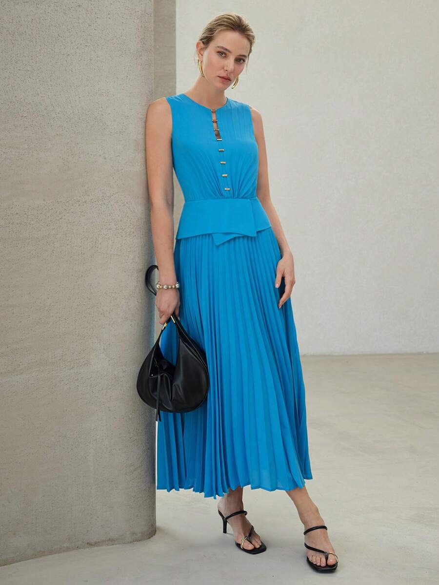 MOTF PREMIUM PLEATED FLOWY DRESS - Blue - View 1
