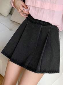 DAZY Women Solid Color Corduroy Pleated A-Line Skirt