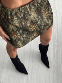 SHEIN EZwear Streetwear Low Waist Super Skirt, Solid Color, Versatile, Fashionable, Sexy, Camouflage Style - Army Green - View 5