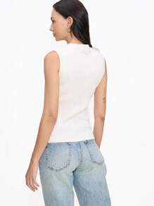 EMERY ROSE Camiseta de punto sin mangas de mujer blanca casual, para primavera/verano - Blanco - Ver 2