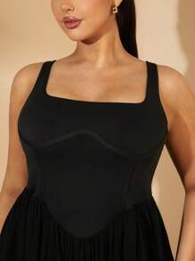 SHEIN BAE Vestido mini de línea A con parches de malla negra, romántico, elegante, sexy y dulce para el Día de San Valentín, fiesta de cumpleaños u otras ocasiones especiales, tallas grandes, primavera/verano