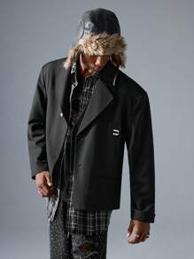 NEON BLANC 男士街头时尚长袖宽松梭织黑色西装外套，适合秋冬