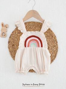 Cozy Pixies Newborn Baby Girl Rainbow Pattern Square Neck Ruffled Romper - White - View 7