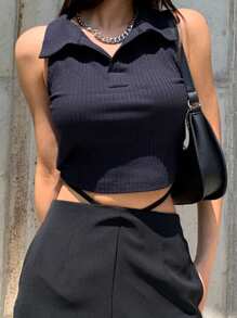 DAZY Polo Neck Crop Tank Top Festival