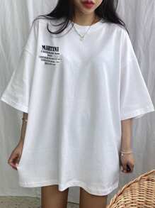 DAZY Camiseta suelta de verano para mujer, con estampado de eslogan, hombros caídos y cuello redondo. Es un cóctel transparente y sin color decorado con aceitunas después de mezclar vermut con ginebra. Camiseta oversize con estampa gráfica