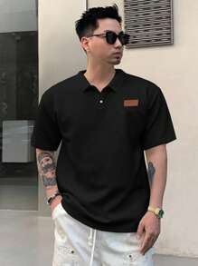 DAZY Men's Letter Patch Summer Short Sleeve Casual Polo Shirt