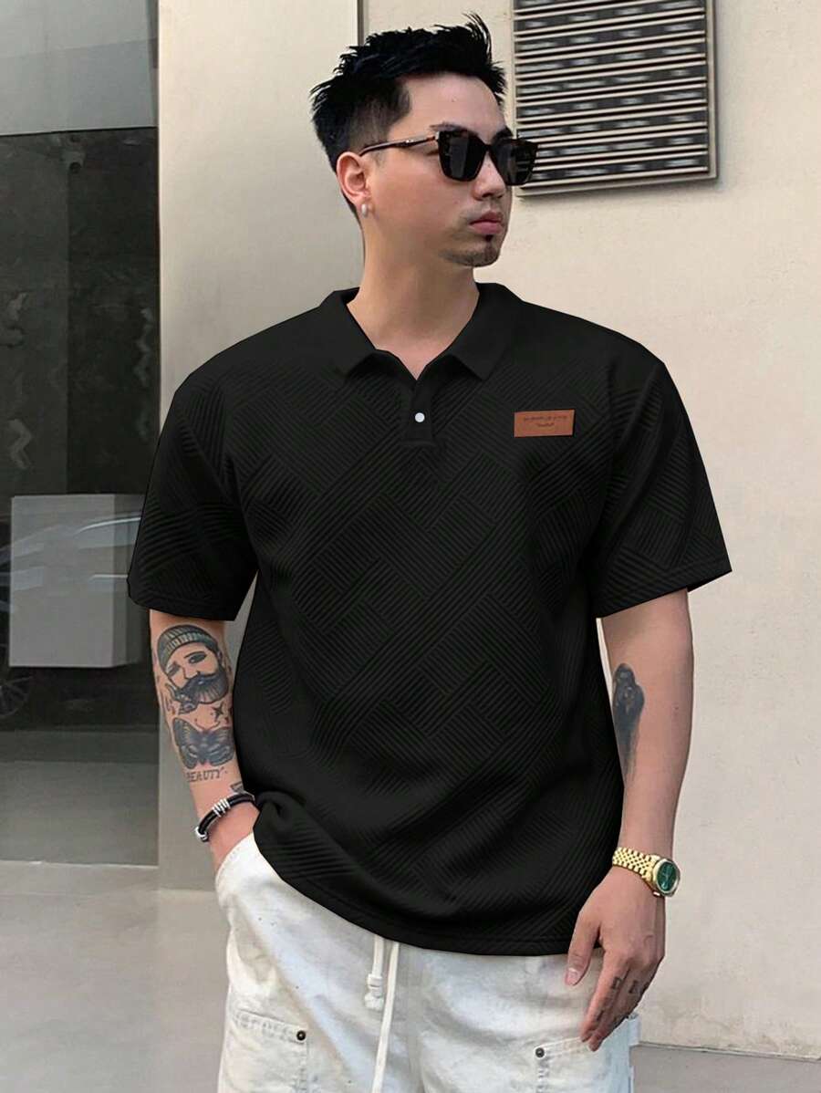 DAZY Men's Letter Patch Summer Short Sleeve Casual Polo Shirt