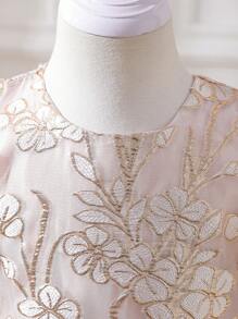 Abito elegante da ragazza con maniche a palloncino jacquard, stile principessa, adatto per uso quotidiano, feste e festival, adatto per estate - Rosa Baby - Visualizzare 7
