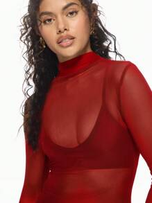 MISSGUIDED 圣诞节薄纱长袖紧身迷你连衣裙 - 紅色 - 查看 6