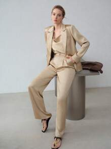 MOTF PREMIUM SINGLE BUTTON POCKET BLAZER,BUSINESS CASUAL WOMAN - Khaki - View 3