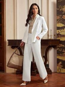 Anewsta Elaire Fashionable Versatile Linen Old Money Style Suit Set, Including Loose Fit Jacket Top And Pants, Elegant And Modest - White - View 4