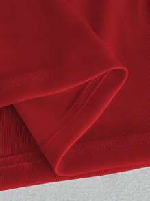 Elenzga Plus Size Elegant Off Shoulder Tight Fitting Floral Decor T-Shirt - Red - View 7