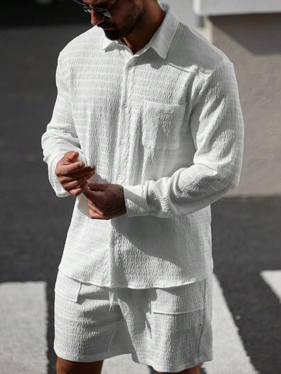 Manfinity Homme Men's Plus Size Shirt Shorts Simple Fashion Casual Daily Suit