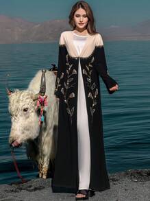 Layrah Elegant Color Block Beaded Decor Open Front Modest Robe Abaya For Evening Party/Wedding Guest/Anniversary - Multicolor - View 6