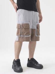 Chillumni Short cargo en denim à patchwork contrasté pour homme, style casual - Gris - Voir 3